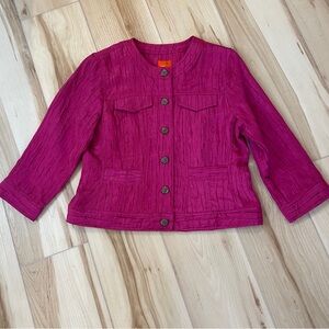 Hearts Of Palm Womens  8P Jacket Fuchsia Crinkle Effect 3/4 Sleeve Button Front